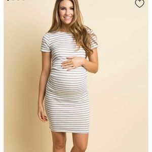 Ivory and blue striped PinkBlush Maternity Dress